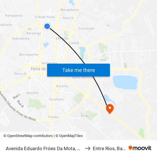 Avenida Eduardo Fróes Da Mota, 6032 to Entre Rios, Bahia map