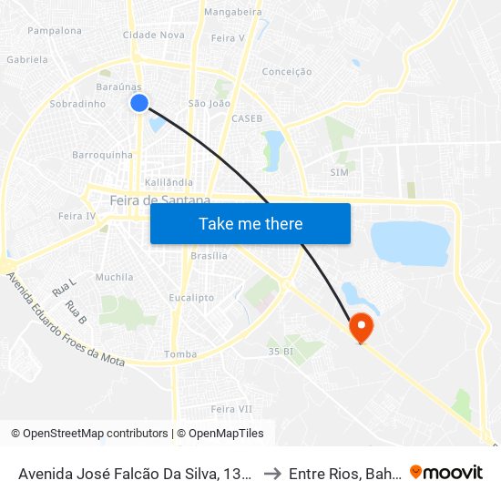 Avenida José Falcão Da Silva, 1347 to Entre Rios, Bahia map