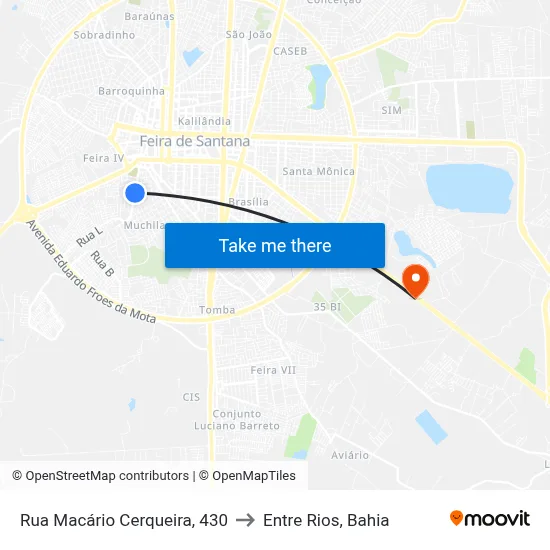 Rua Macário Cerqueira, 430 to Entre Rios, Bahia map