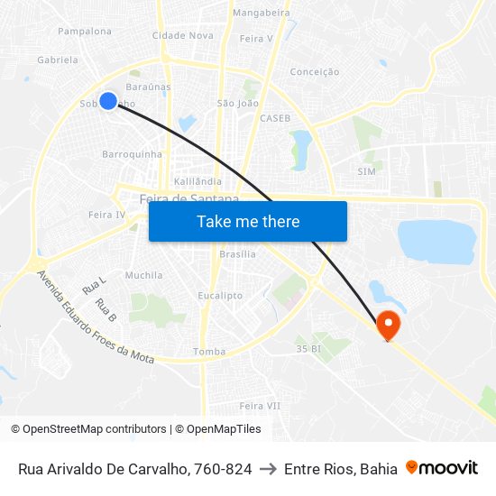 Rua Arivaldo De Carvalho, 760-824 to Entre Rios, Bahia map