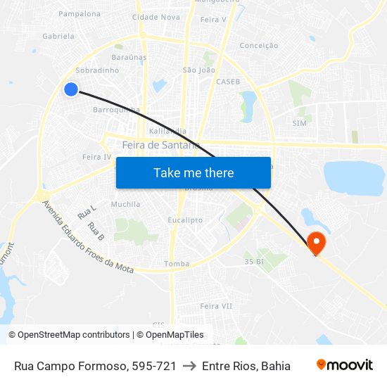 Rua Campo Formoso, 595-721 to Entre Rios, Bahia map
