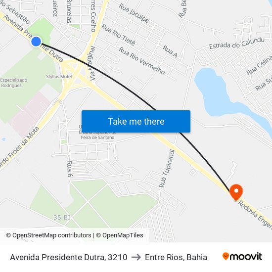 Avenida Presidente Dutra, 3210 to Entre Rios, Bahia map