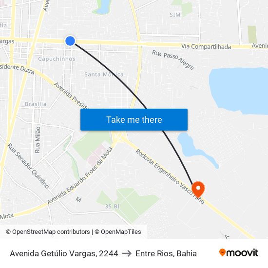 Avenida Getúlio Vargas, 2244 to Entre Rios, Bahia map