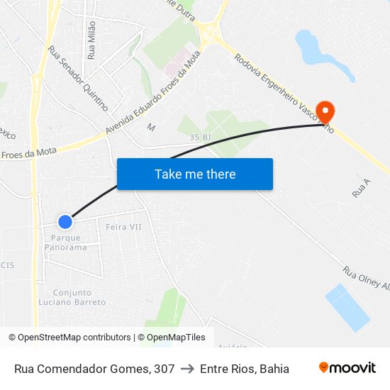 Rua Comendador Gomes, 307 to Entre Rios, Bahia map