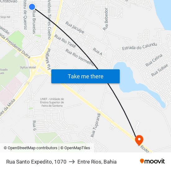 Rua Santo Expedito, 1070 to Entre Rios, Bahia map