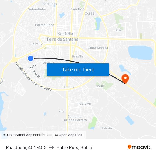Rua Jacuí, 401-405 to Entre Rios, Bahia map
