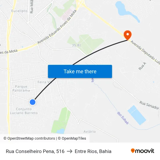 Rua Conselheiro Pena, 516 to Entre Rios, Bahia map