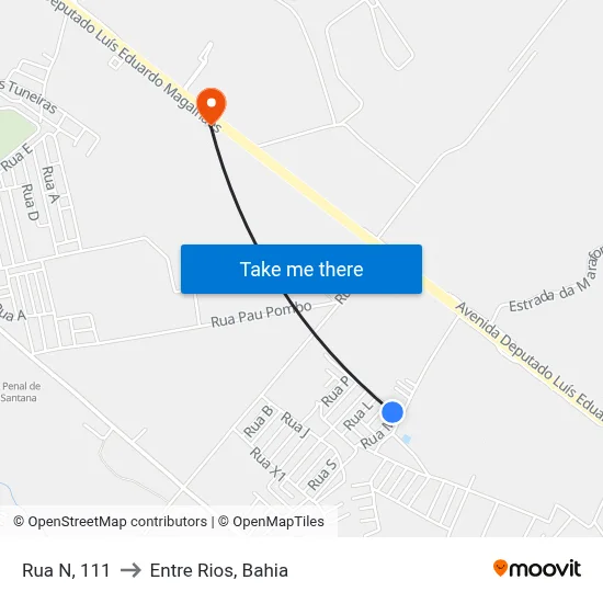 Rua N, 111 to Entre Rios, Bahia map