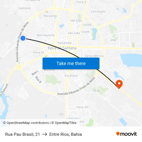 Rua Pau Brasil, 21 to Entre Rios, Bahia map