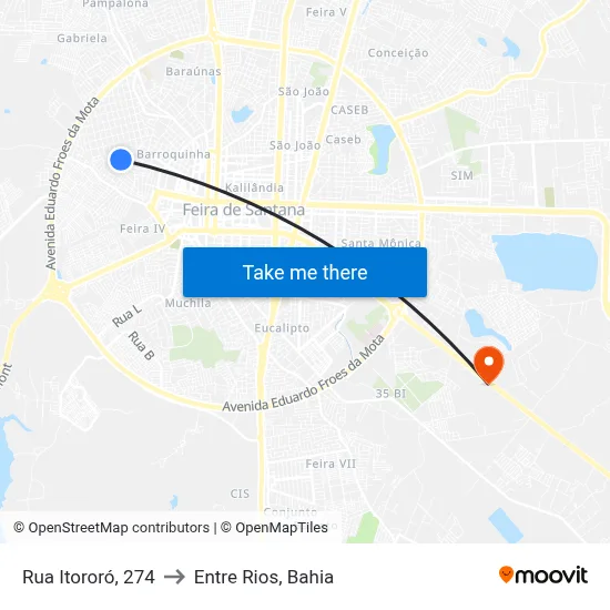 Rua Itororó, 274 to Entre Rios, Bahia map
