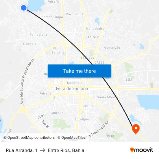 Rua Arranda, 1 to Entre Rios, Bahia map
