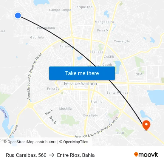 Rua Caraibas, 560 to Entre Rios, Bahia map