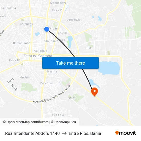 Rua Intendente Abdon, 1440 to Entre Rios, Bahia map