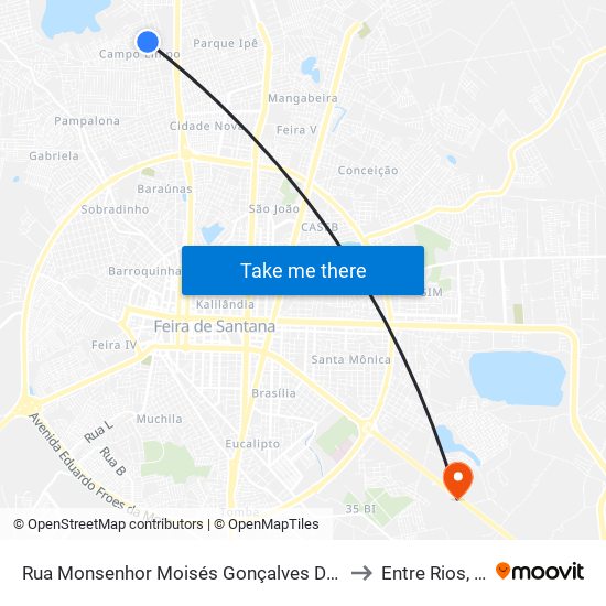 Rua Monsenhor Moisés Gonçalves Do Couto, 2947 to Entre Rios, Bahia map