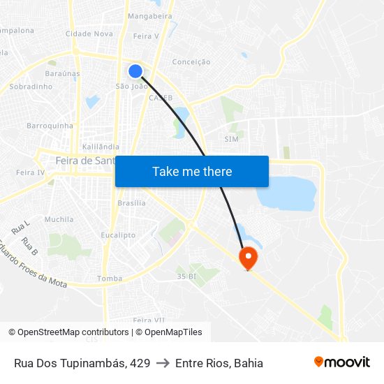 Rua Dos Tupinambás, 429 to Entre Rios, Bahia map