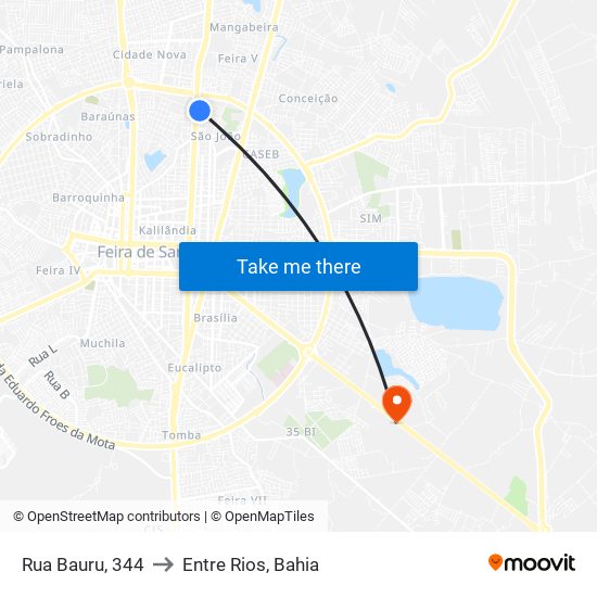 Rua Bauru, 344 to Entre Rios, Bahia map