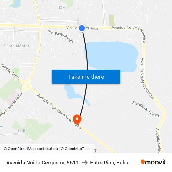 Avenida Nóide Cerqueira, 5611 to Entre Rios, Bahia map