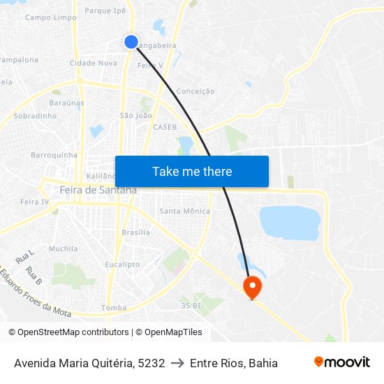 Avenida Maria Quitéria, 5232 to Entre Rios, Bahia map