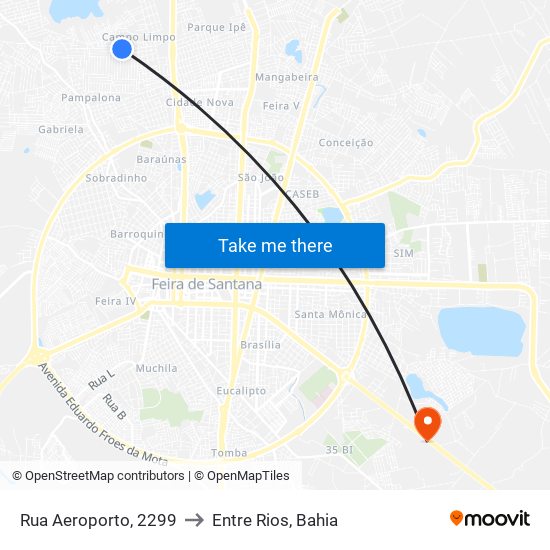 Rua Aeroporto, 2299 to Entre Rios, Bahia map
