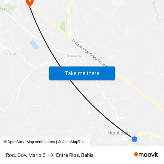 Rod. Gov. Mario 2 to Entre Rios, Bahia map