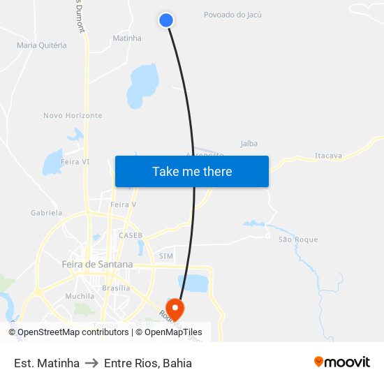 Est. Matinha to Entre Rios, Bahia map