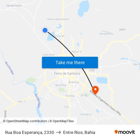 Rua Boa Esperança, 2330 to Entre Rios, Bahia map