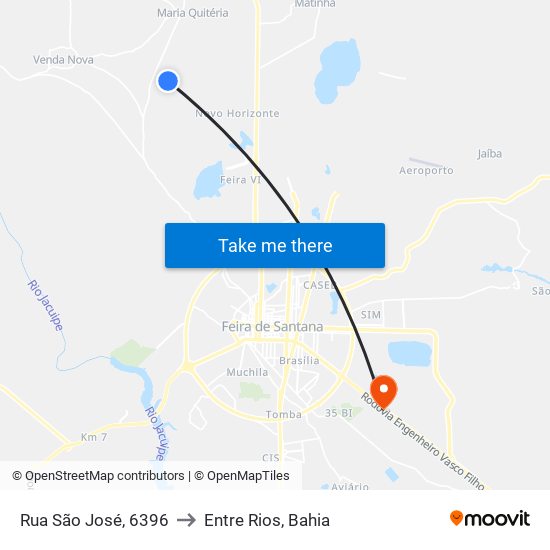 Rua São José, 6396 to Entre Rios, Bahia map