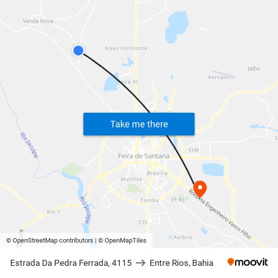 Estrada Da Pedra Ferrada, 4115 to Entre Rios, Bahia map