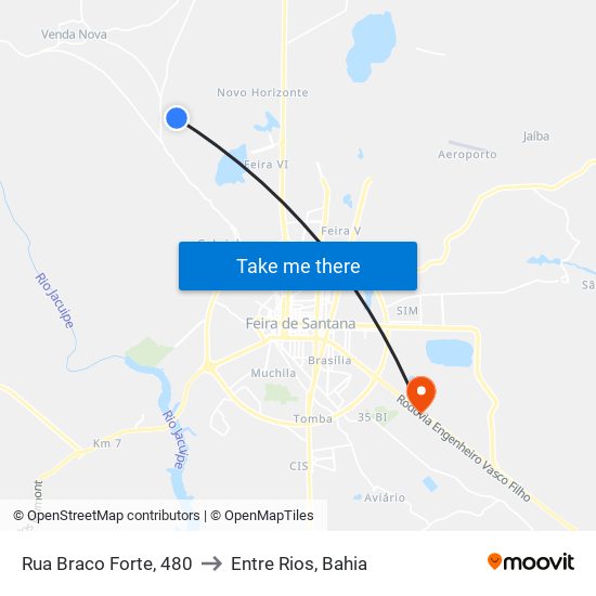 Rua Braco Forte, 480 to Entre Rios, Bahia map