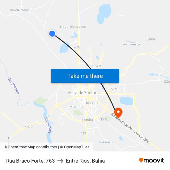 Rua Braco Forte, 763 to Entre Rios, Bahia map