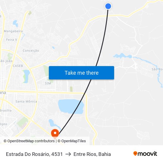 Estrada Do Rosário, 4531 to Entre Rios, Bahia map