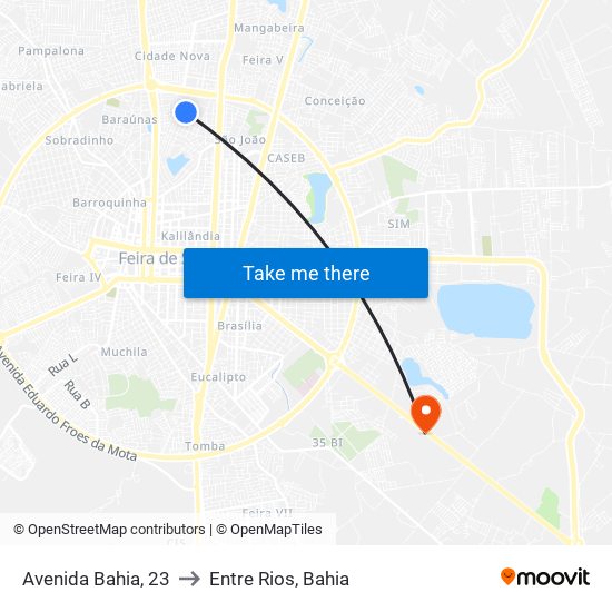 Avenida Bahia, 23 to Entre Rios, Bahia map