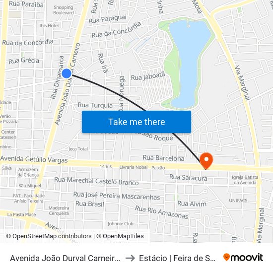 Avenida João Durval Carneiro, 2903 to Estácio | Feira de Santana map