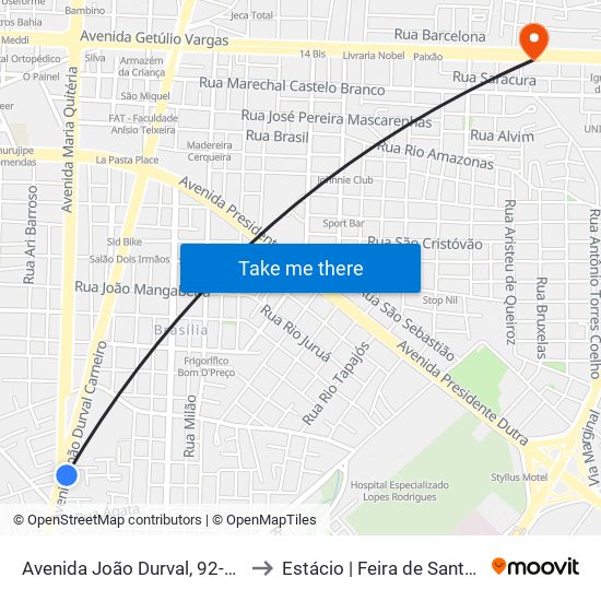 Avenida João Durval, 92-100 to Estácio | Feira de Santana map