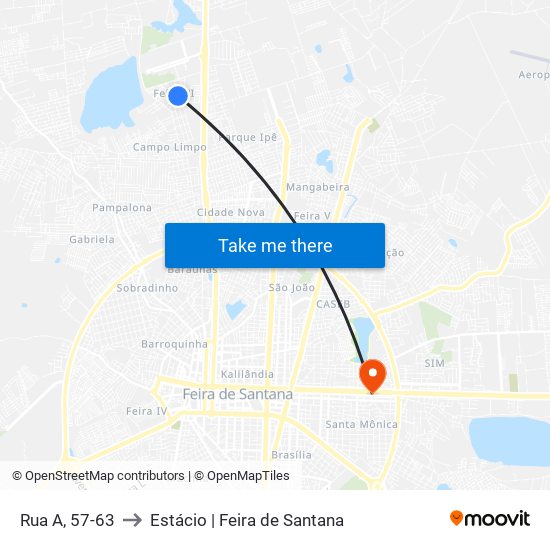 Rua A, 57-63 to Estácio | Feira de Santana map