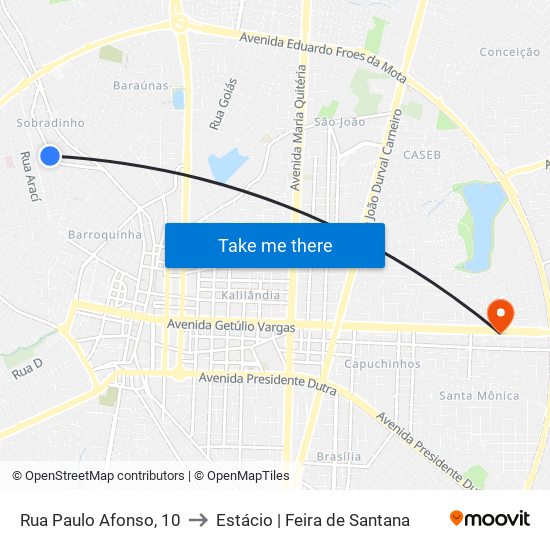 Rua Paulo Afonso, 10 to Estácio | Feira de Santana map