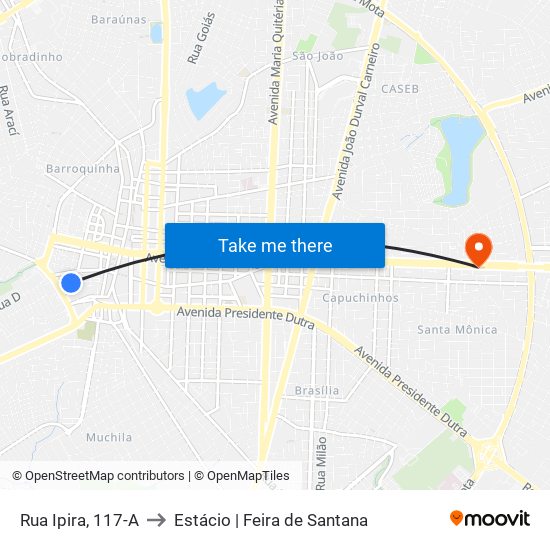 Rua Ipira, 117-A to Estácio | Feira de Santana map