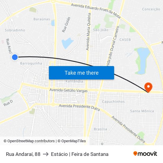 Rua Andaraí, 88 to Estácio | Feira de Santana map