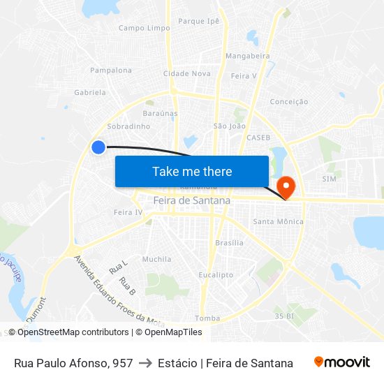 Rua Paulo Afonso, 957 to Estácio | Feira de Santana map