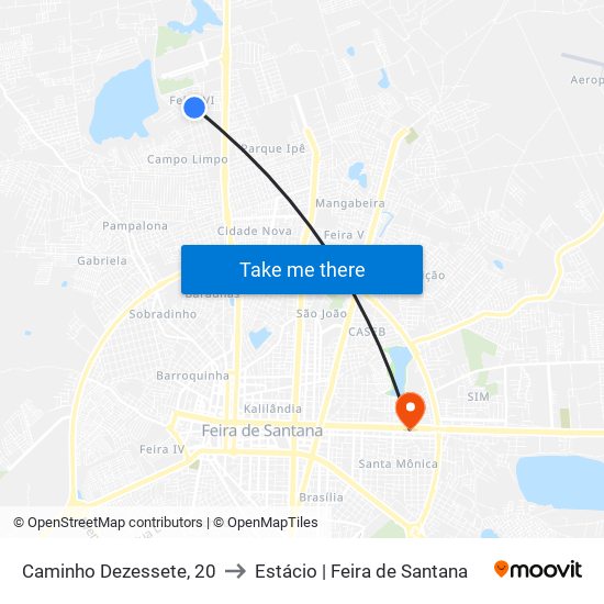 Caminho Dezessete, 20 to Estácio | Feira de Santana map