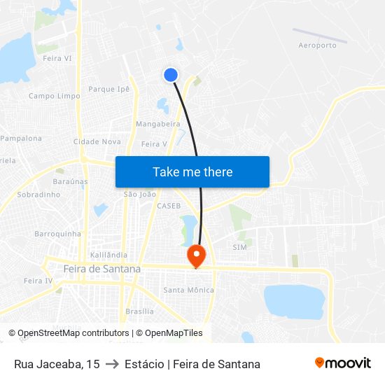 Rua Jaceaba, 15 to Estácio | Feira de Santana map