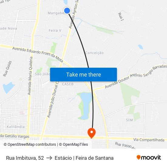 Rua Imbituva, 52 to Estácio | Feira de Santana map