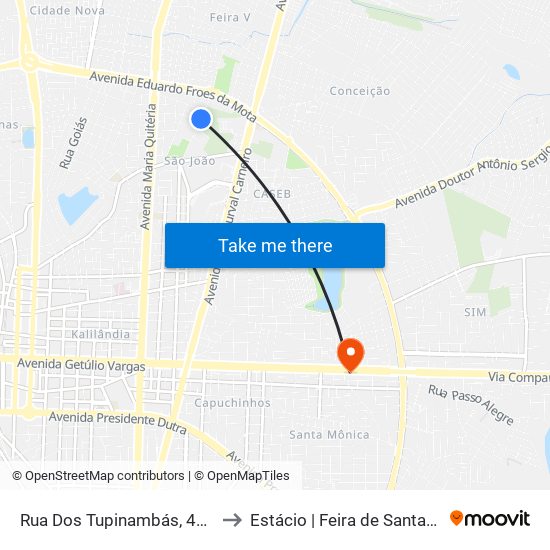 Rua Dos Tupinambás, 429 to Estácio | Feira de Santana map