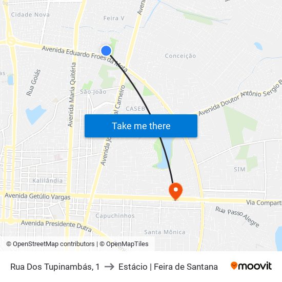 Rua Dos Tupinambás, 1 to Estácio | Feira de Santana map