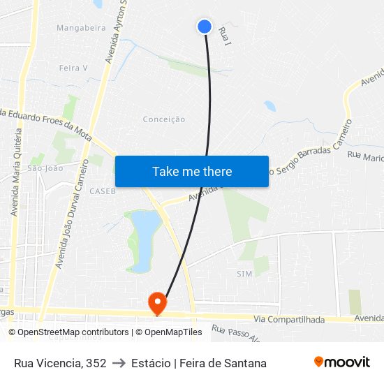 Rua Vicencia, 352 to Estácio | Feira de Santana map
