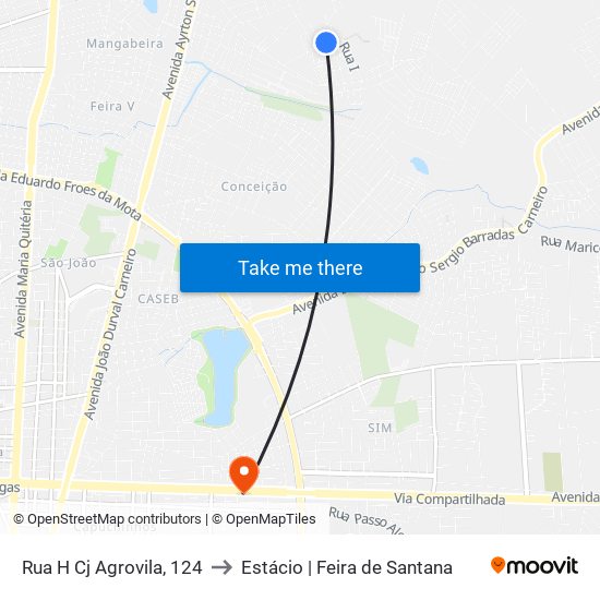 Rua H Cj Agrovila, 124 to Estácio | Feira de Santana map