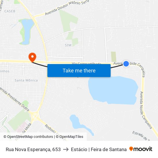 Rua Nova Esperança, 653 to Estácio | Feira de Santana map