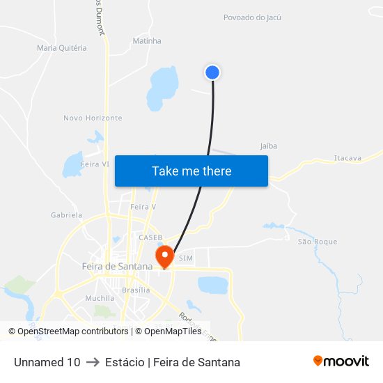 Unnamed 10 to Estácio | Feira de Santana map