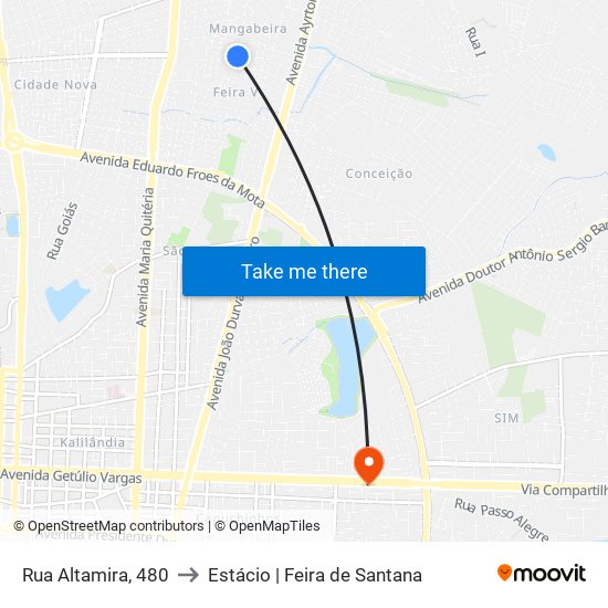 Rua Altamira, 480 to Estácio | Feira de Santana map