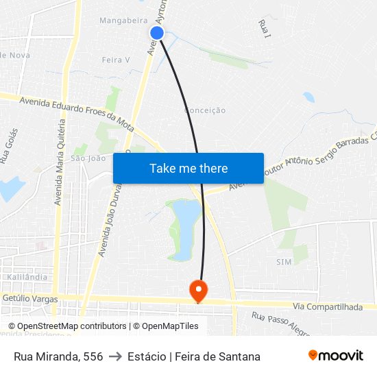 Rua Miranda, 556 to Estácio | Feira de Santana map